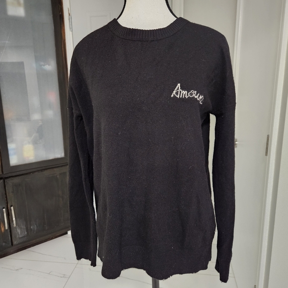 NWT Zadig & Voltaire Gaby Amour Wool & Cashmere Sweater Women S Noir - Picture 1 of 11